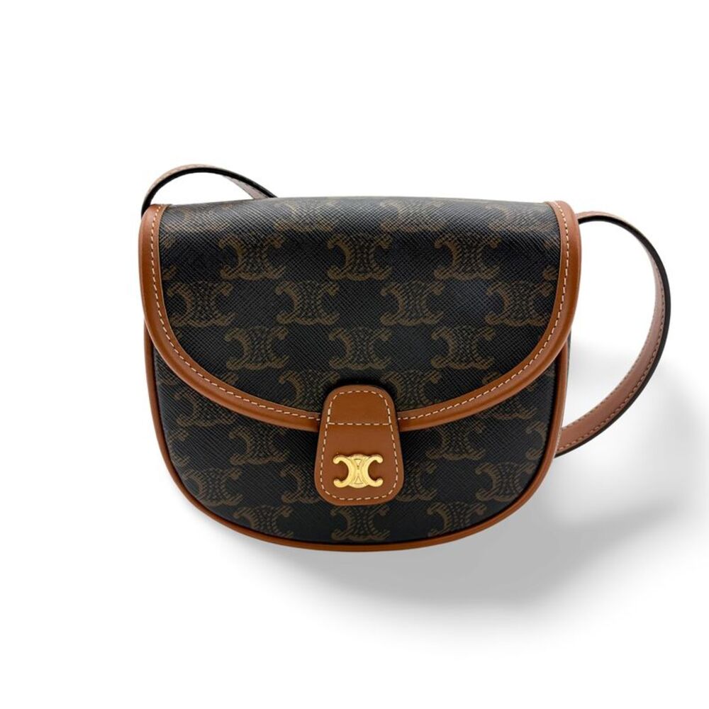 Celine Besace Flap Triomphe Coated Canvas Black Canvas Handbag